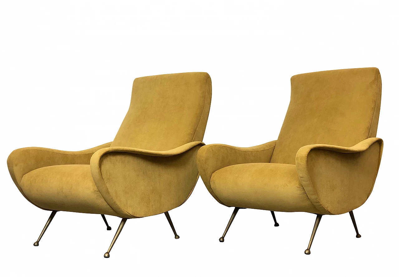Pair of  Lady armchairs by Marco Zanuso in yellow velvet, 50s 1228547