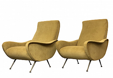 Pair of  Lady armchairs by Marco Zanuso in yellow velvet, 50s