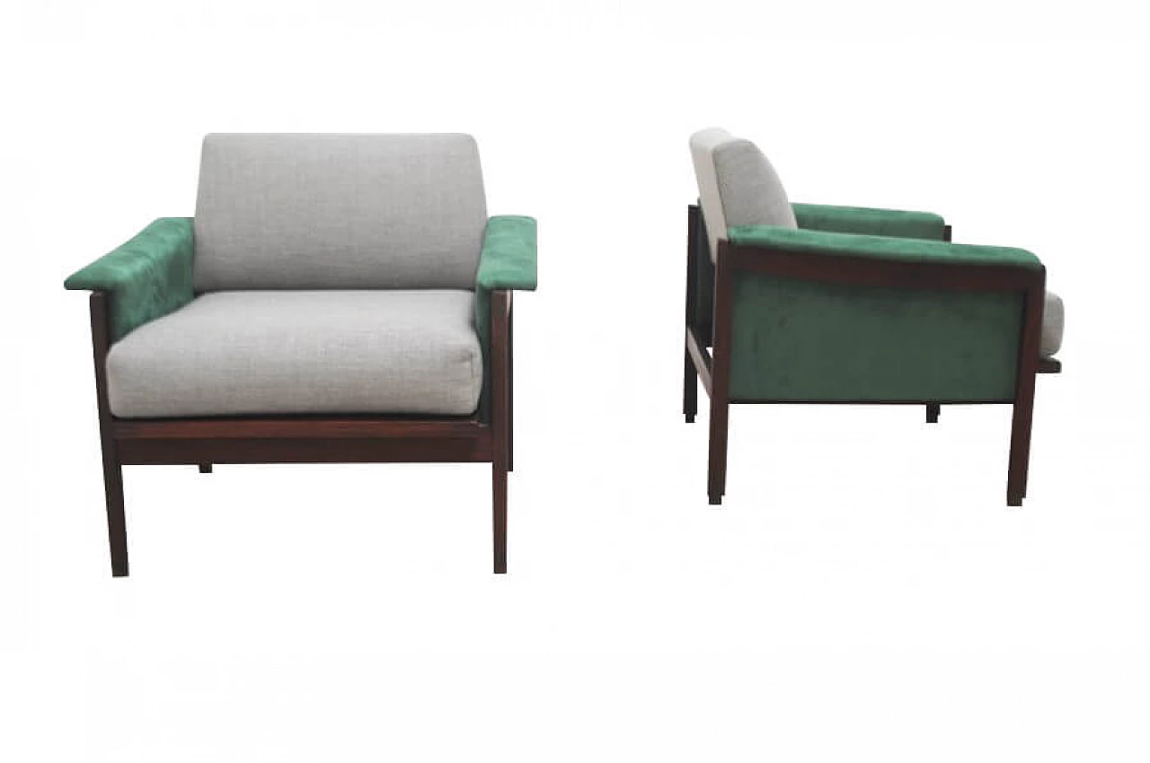 Pair of armchairs in wood and velvet, 60s 1228561