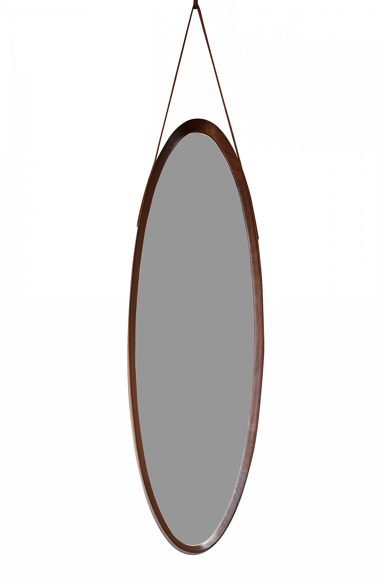 Specchio ovale con cornice in teak, anni '50 1228776