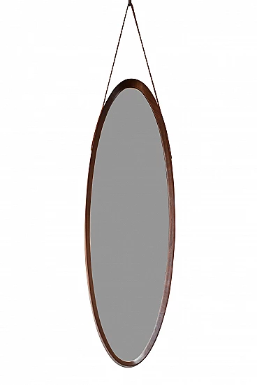 Specchio ovale con cornice in teak, anni '50