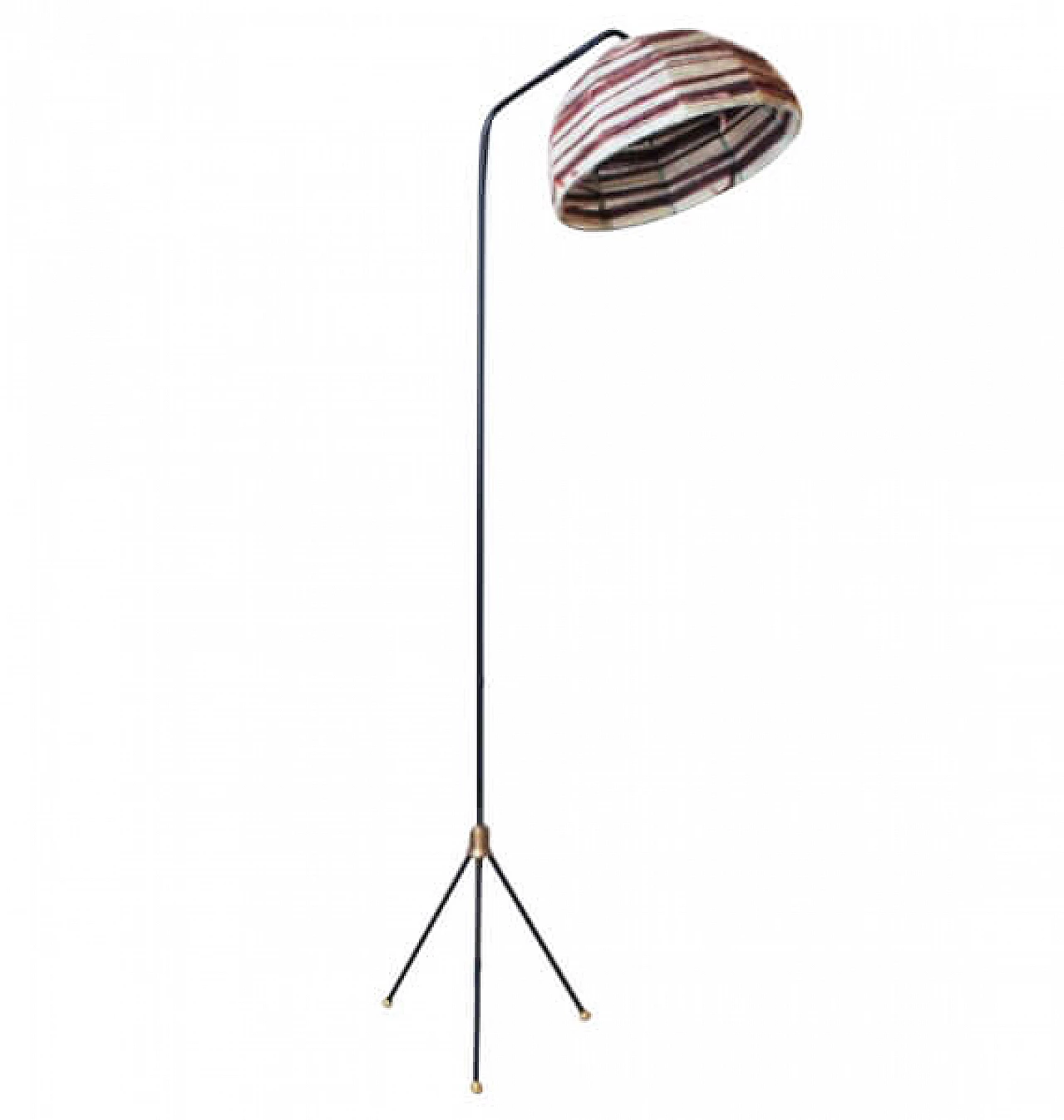 Floor lamp in iron and brass with wool lampshade, 50s 1228789