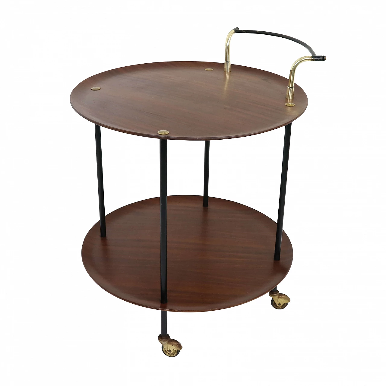 Serving trolley in wood and brass, 50s 1228879