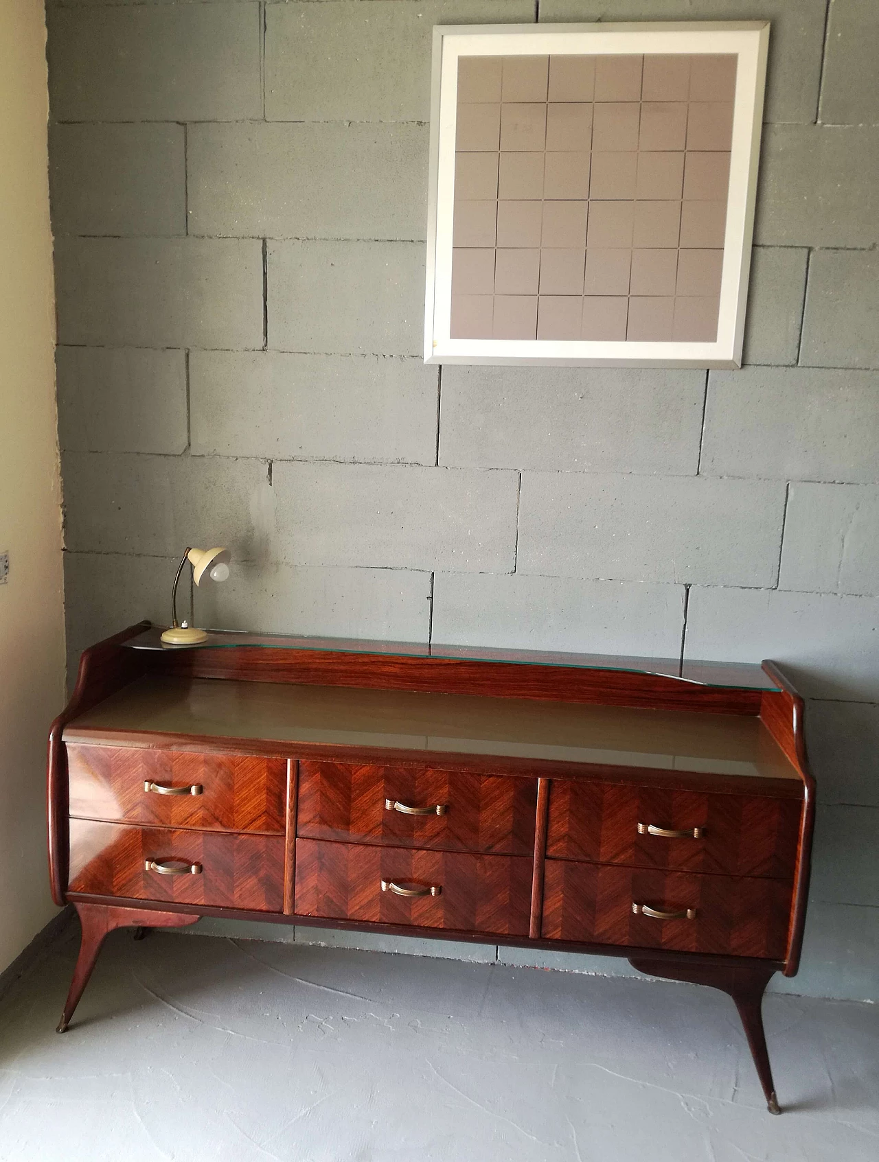 Cassettiera in piuma di mogano, anni '50 1228928