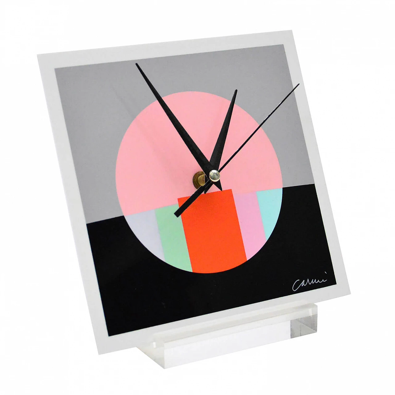 Eugenio Carmi's table clock in silkscreened plexiglas, 80s 1228942
