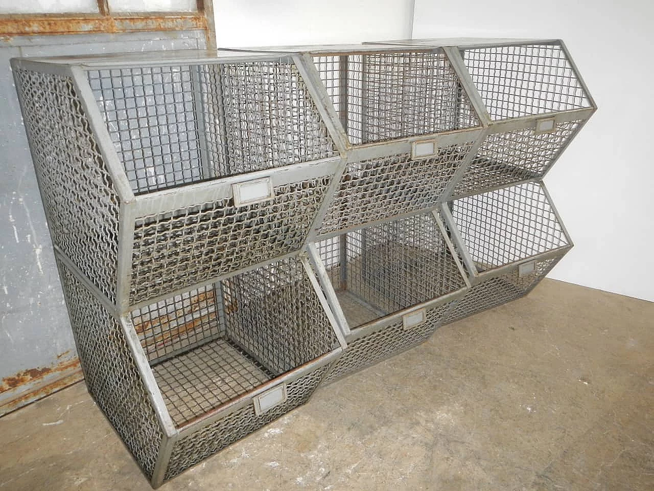 Industrial Wire mesh container with 2 compartments originally for shoe factory, 70s 1229003