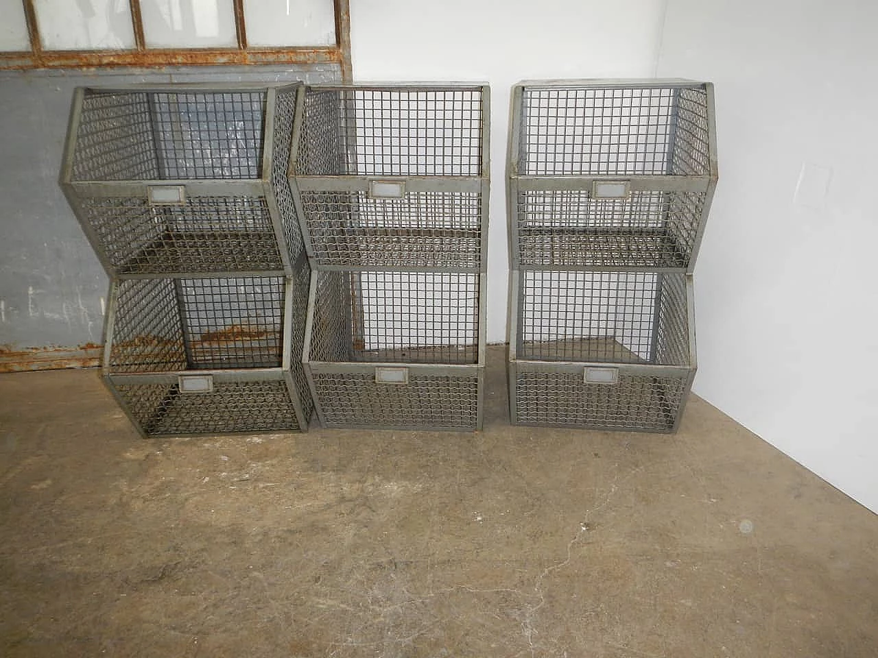 Industrial Wire mesh container with 2 compartments originally for shoe factory, 70s 1229004