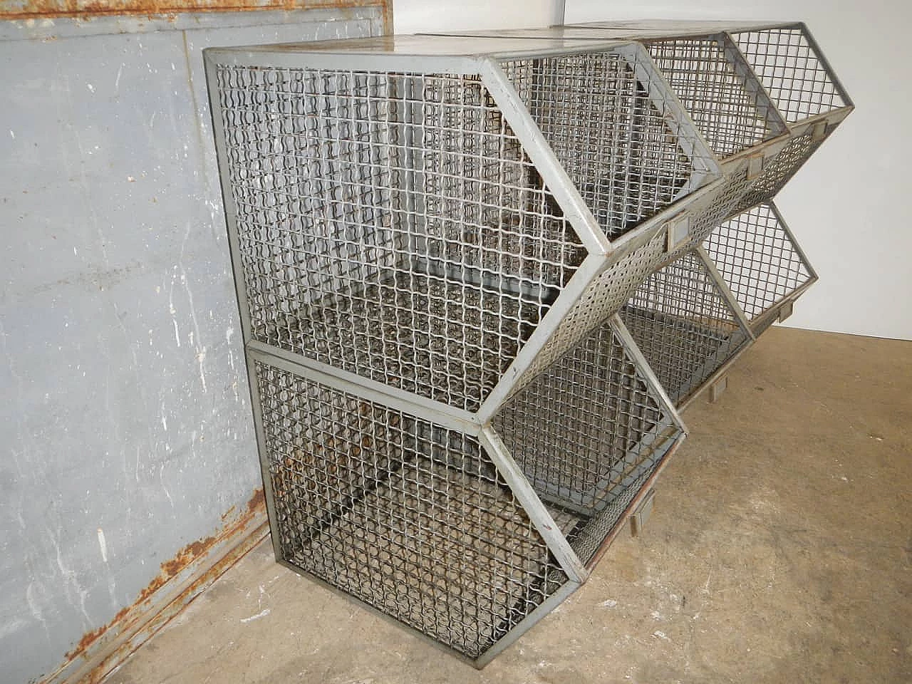 Industrial Wire mesh container with 2 compartments originally for shoe factory, 70s 1229005