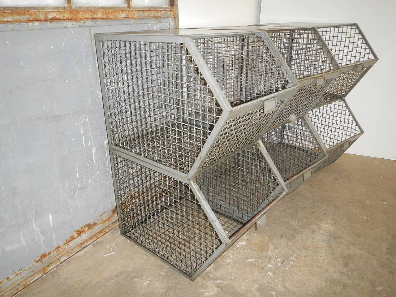 Industrial Wire mesh container with 2 compartments originally for shoe factory, 70s 1229006
