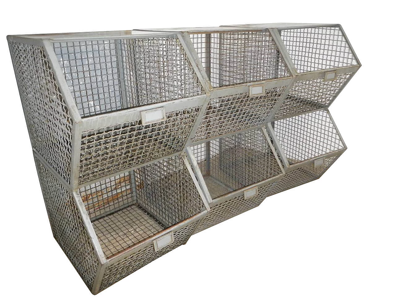 Industrial Wire mesh container with 2 compartments originally for shoe factory, 70s 1229416