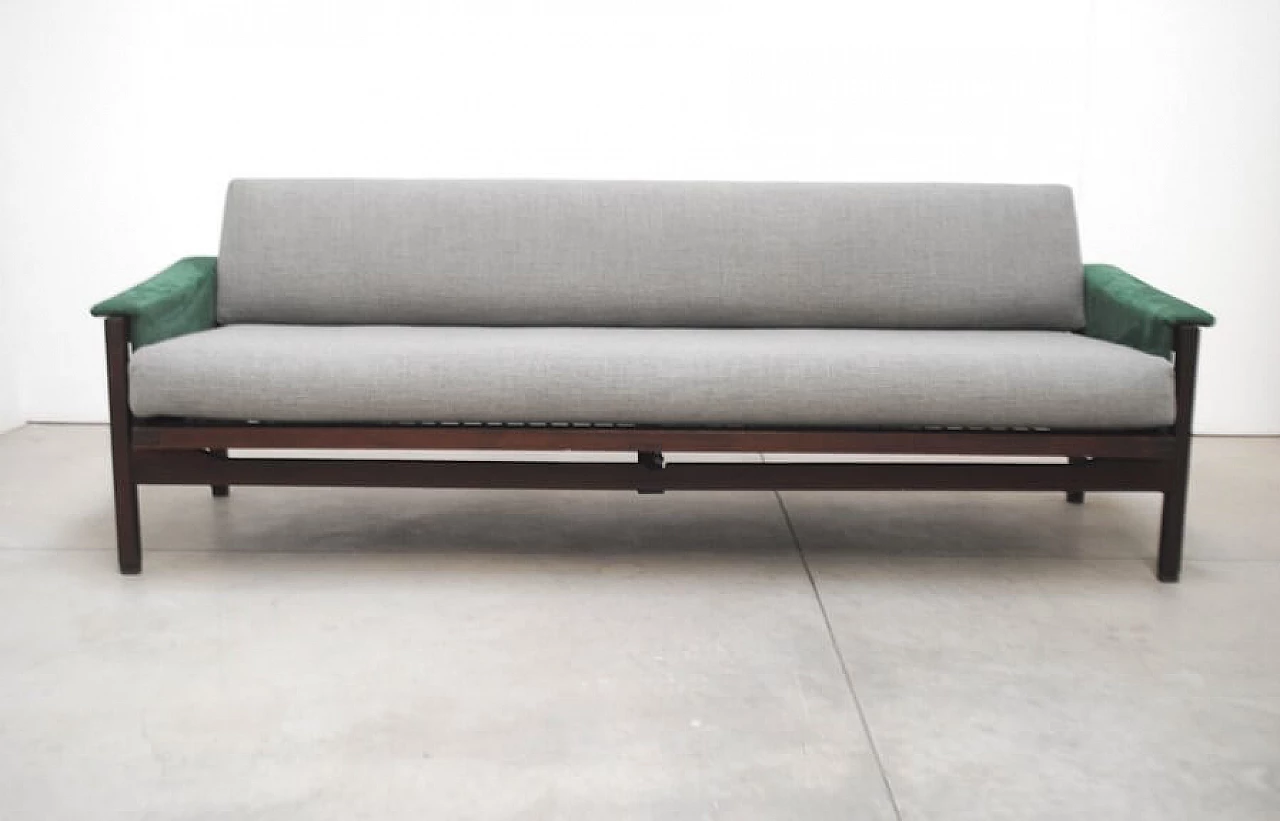 3-seater sofa in wood and velvet, 60s 1229468