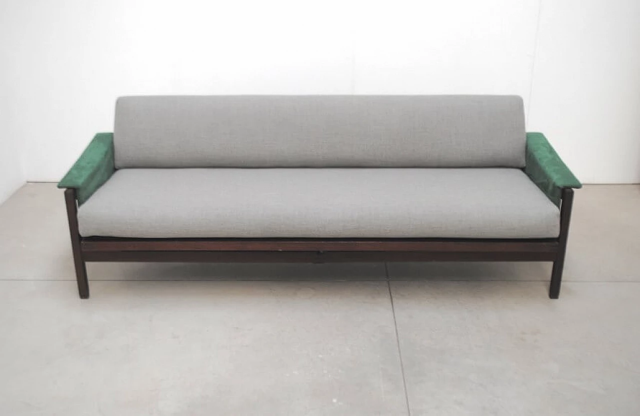3-seater sofa in wood and velvet, 60s 1229469
