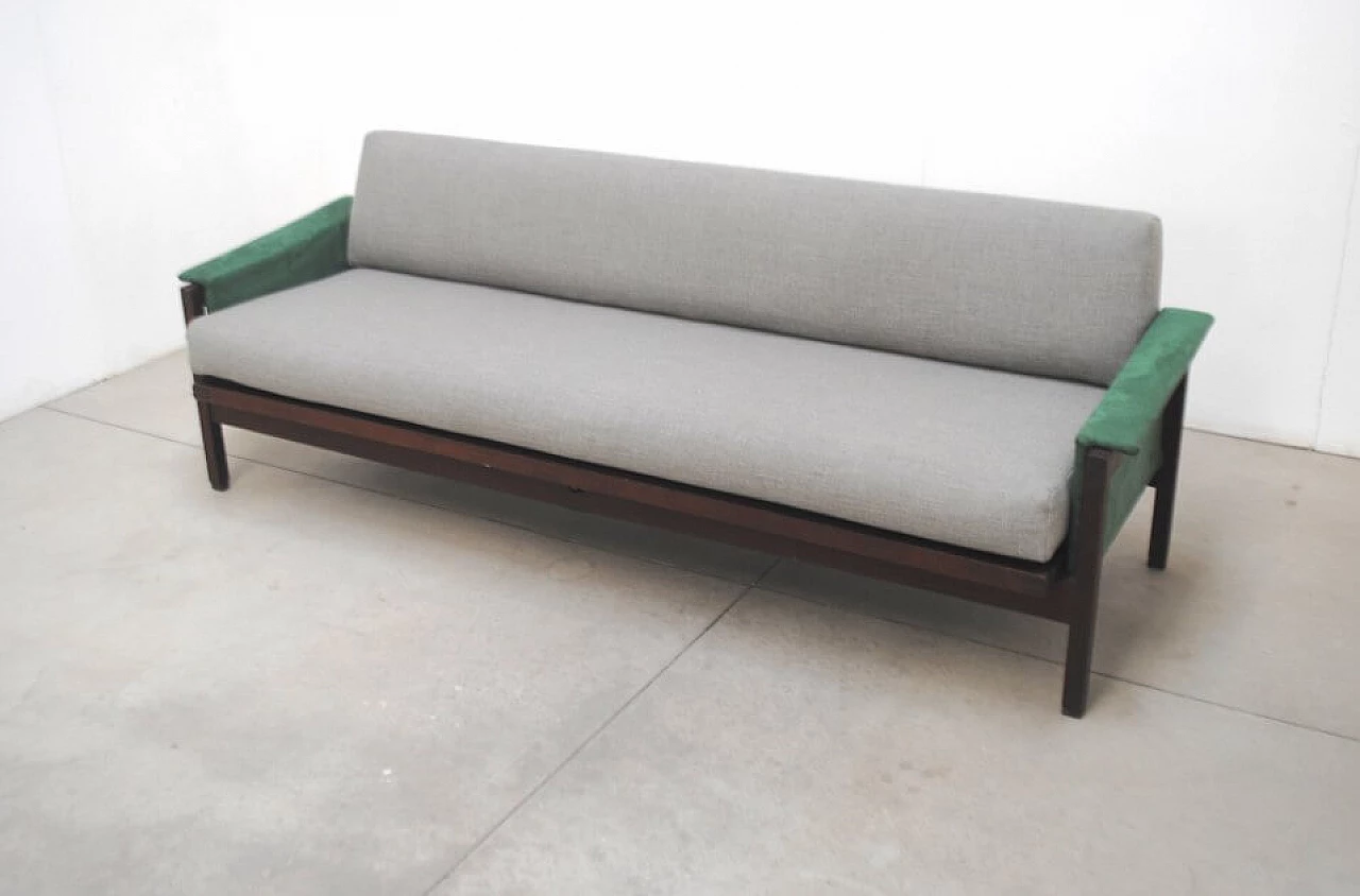 3-seater sofa in wood and velvet, 60s 1229470