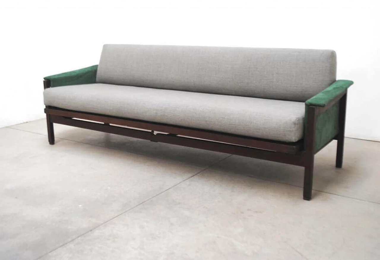 3-seater sofa in wood and velvet, 60s 1229471