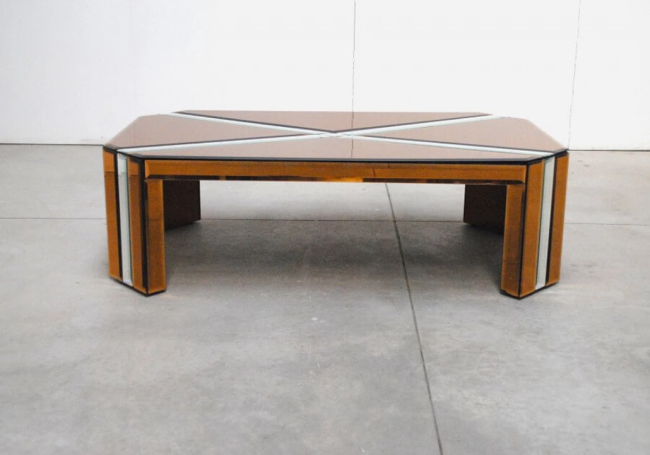 Tavolino Scarface in legno e vetro specchiato, anni '70 1229538
