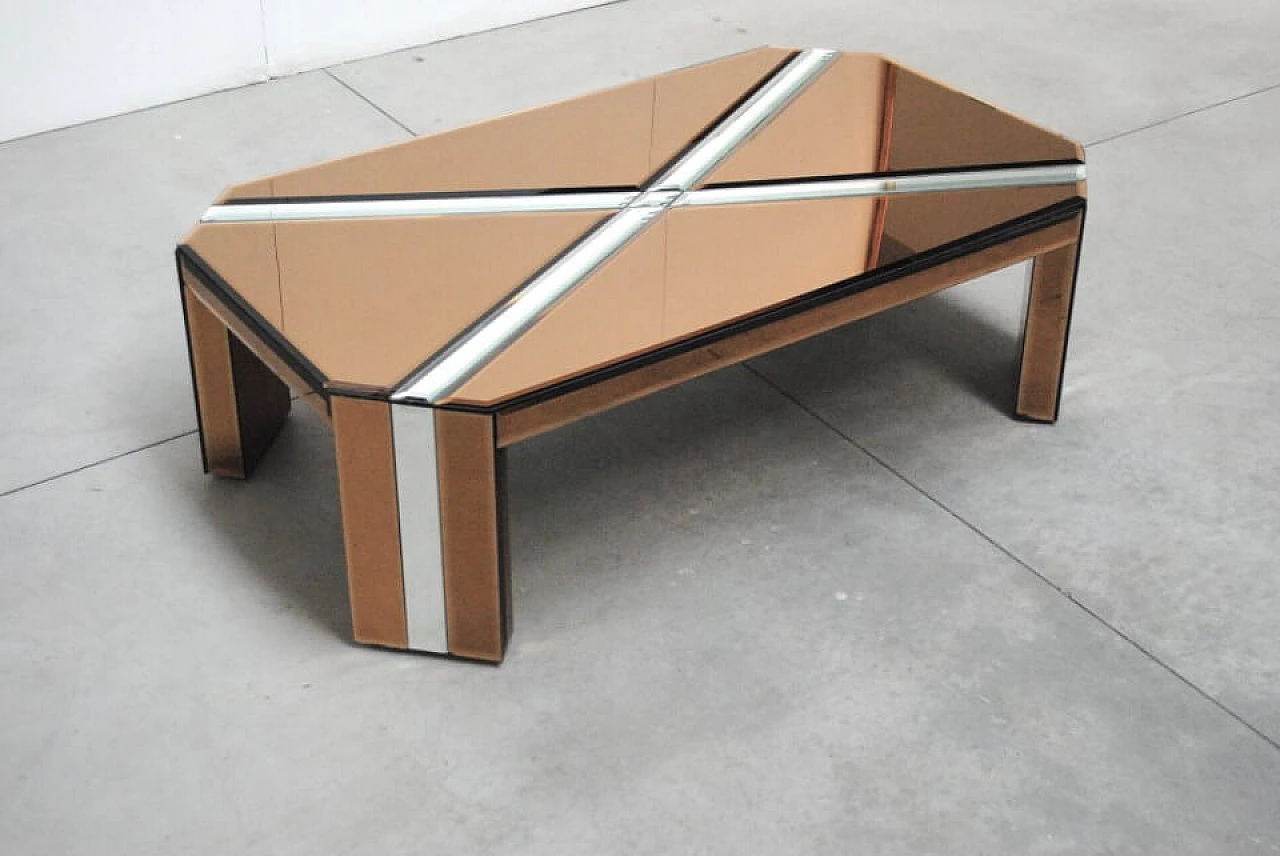 Scarface coffee table in wood and mirrored glass, 70s 1229540