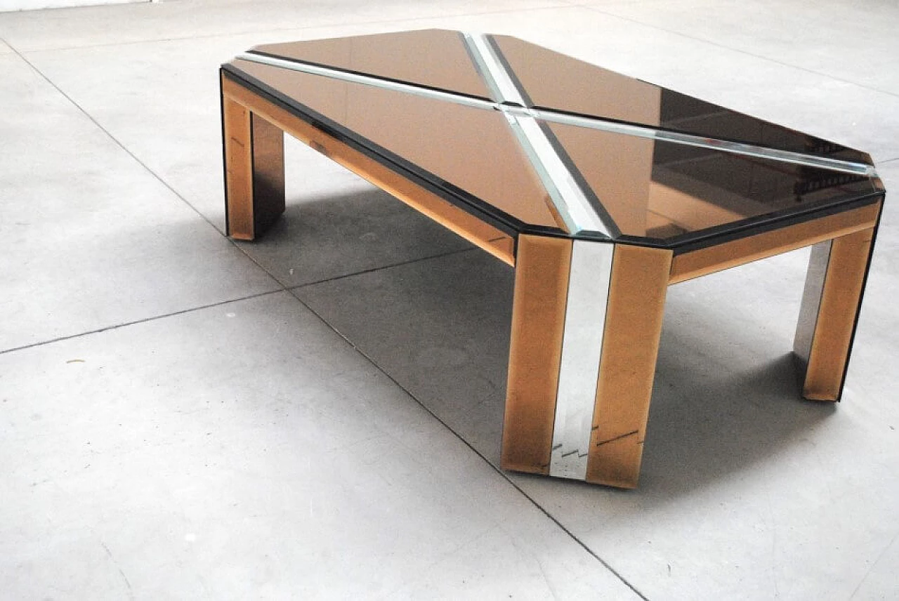 Scarface coffee table in wood and mirrored glass, 70s 1229541