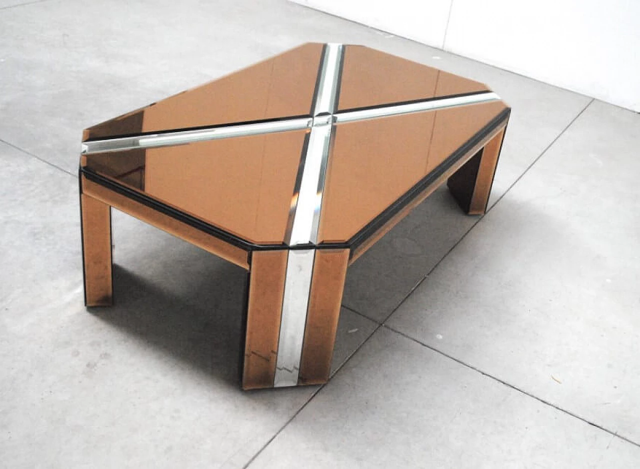 Scarface coffee table in wood and mirrored glass, 70s 1229542