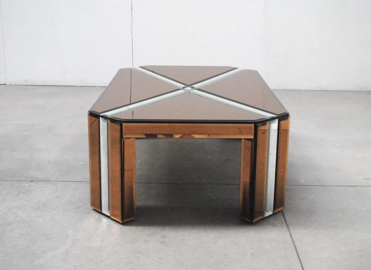 Tavolino Scarface in legno e vetro specchiato, anni '70 1229543