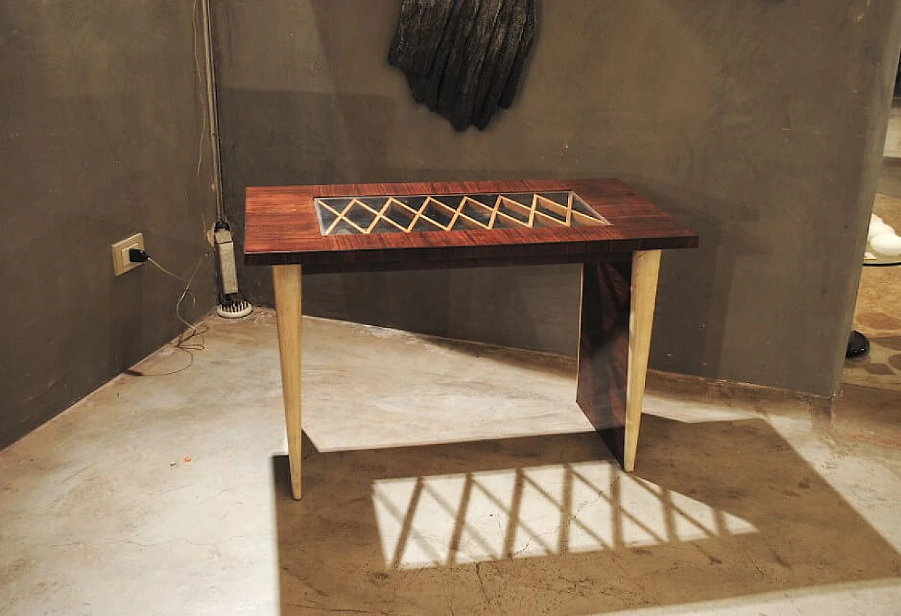 Coffee table in rosewood with glass top and parchment inserts in the style of Guglielmo Ulrich, 30s 1229584