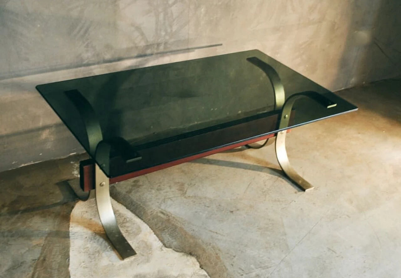 Coffee table in glass, steel and wood by Formanova, 60s 1229603