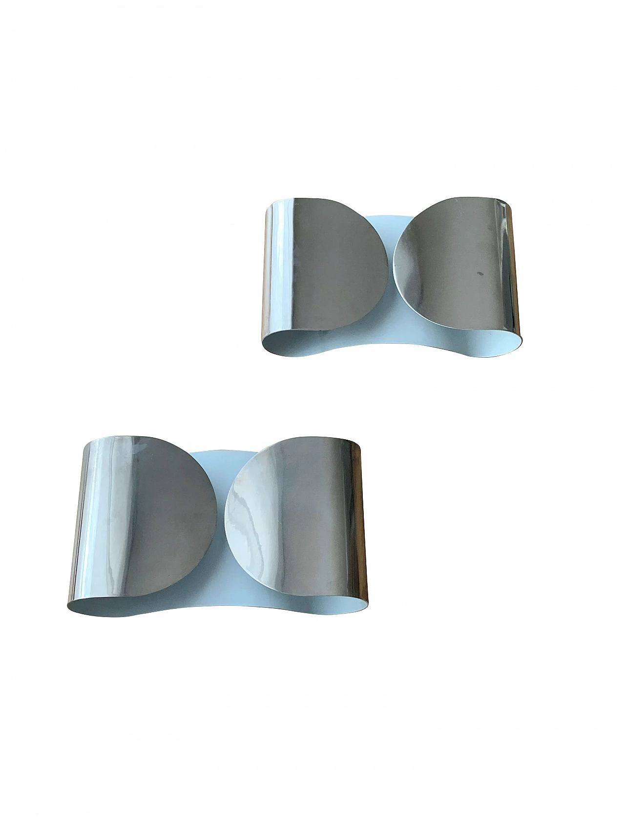 Pair of Foglio wall lamps in chromed metal by Tobia Scarpa for Flos, 60s 1229641