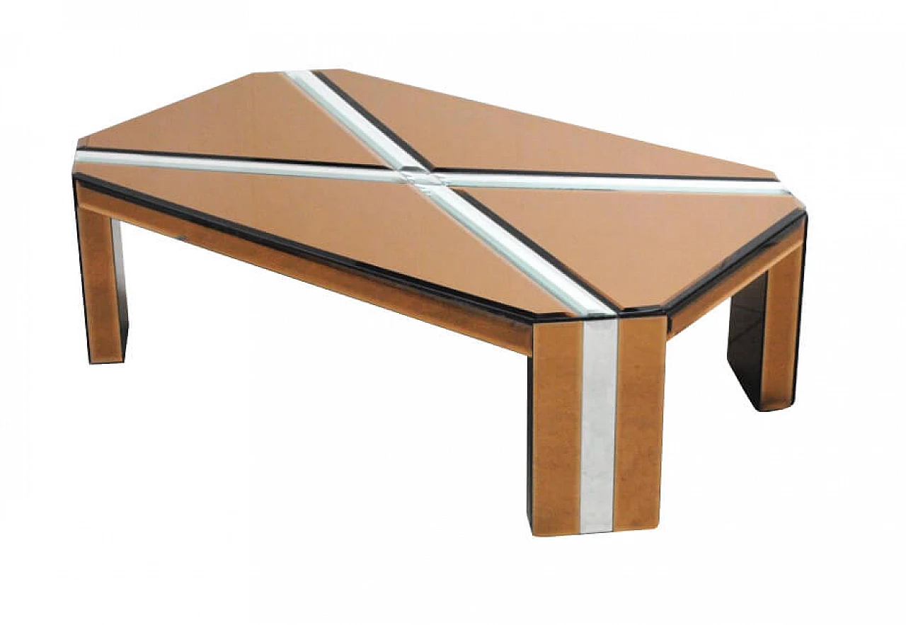Scarface coffee table in wood and mirrored glass, 70s 1229655