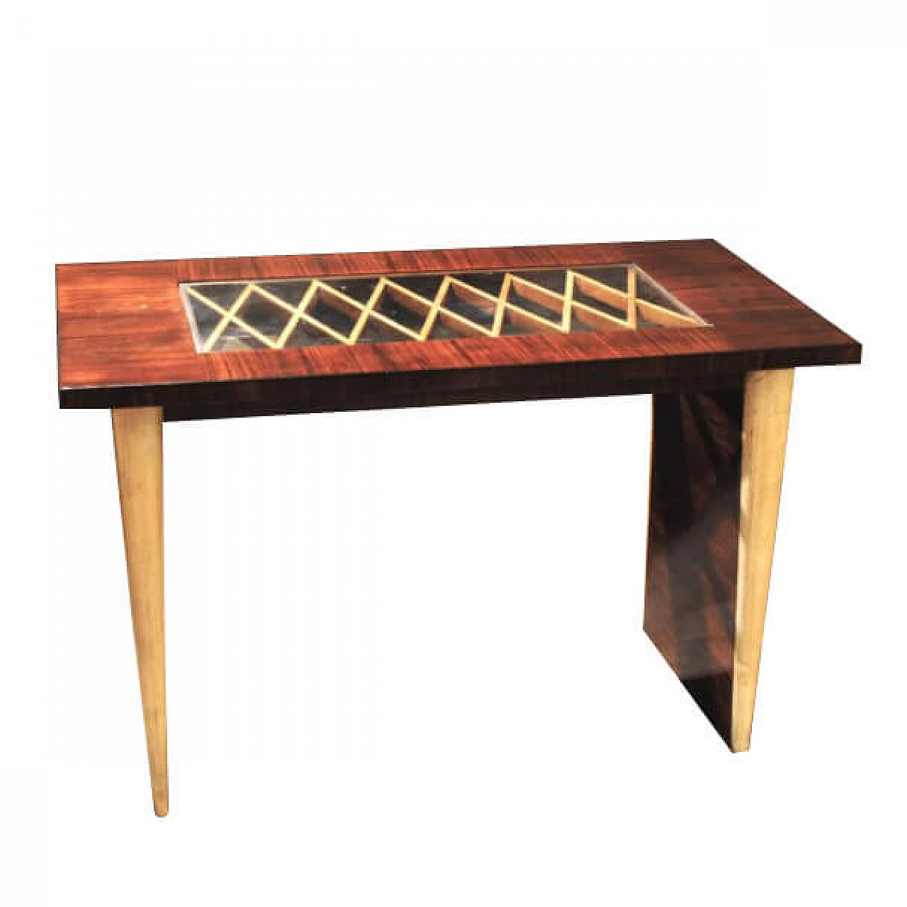 Coffee table in rosewood with glass top and parchment inserts in the style of Guglielmo Ulrich, 30s 1229663