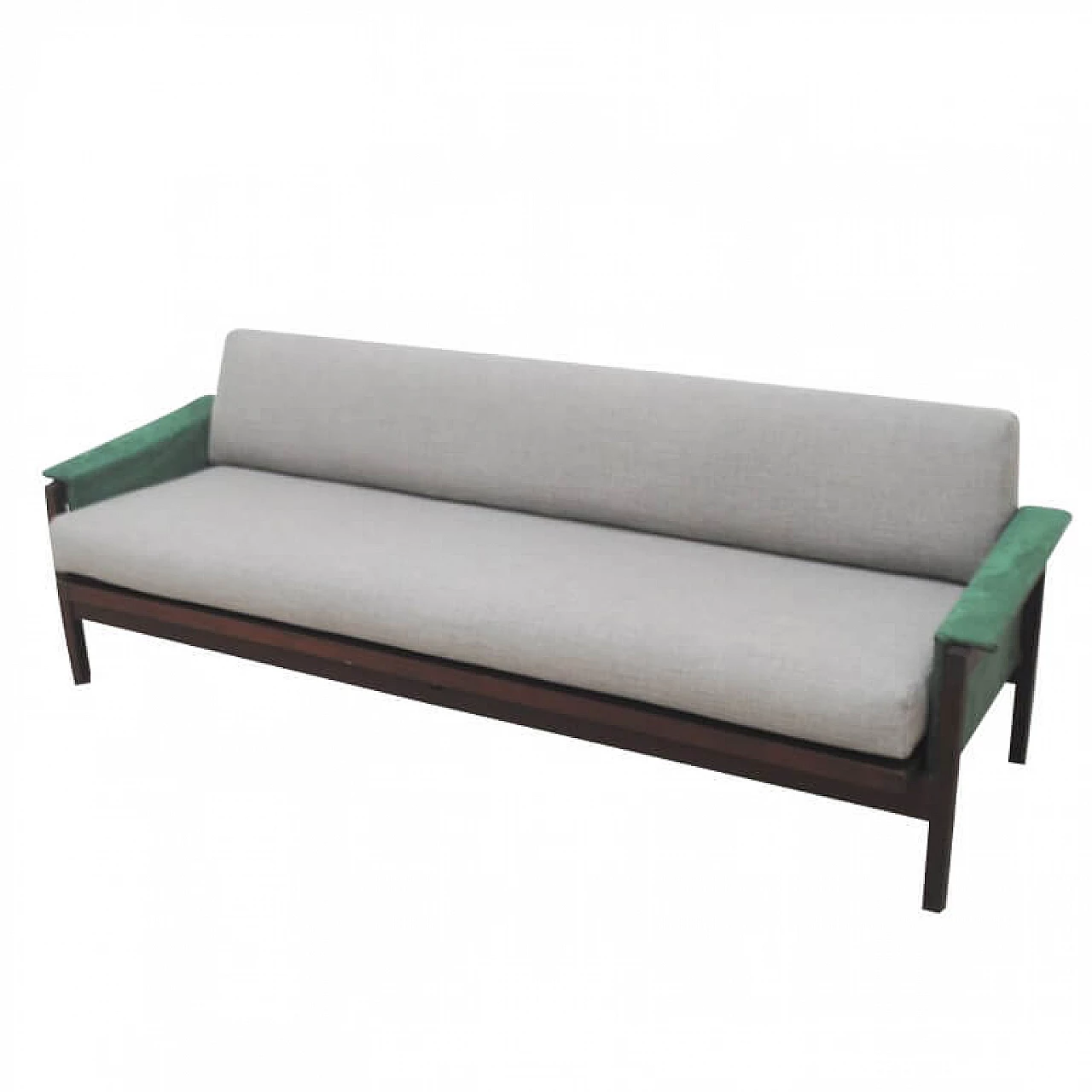 3-seater sofa in wood and velvet, 60s 1229669