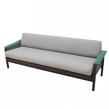 3-seater sofa in wood and velvet, 60s