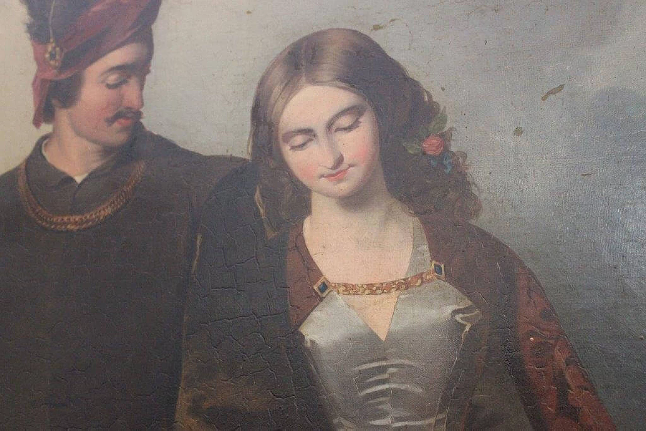 Cassioli Amos, dipinto in stile romantico ad olio su tela, La Rivale, '800 1229674