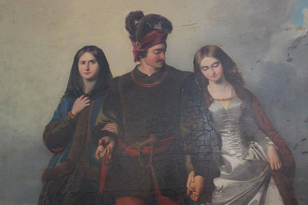 Cassioli Amos, dipinto in stile romantico ad olio su tela, La Rivale, '800 1229676