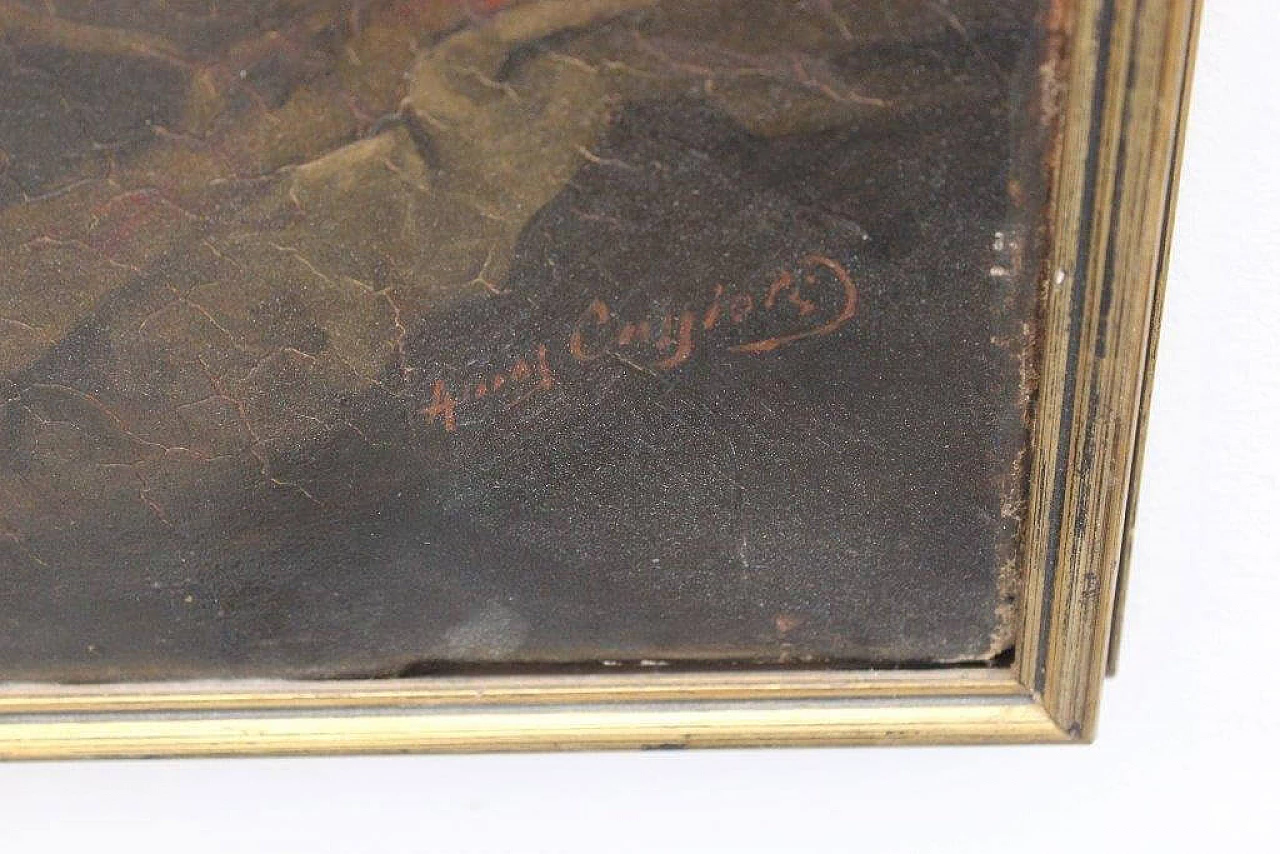 Cassioli Amos, dipinto in stile romantico ad olio su tela, La Rivale, '800 1229677