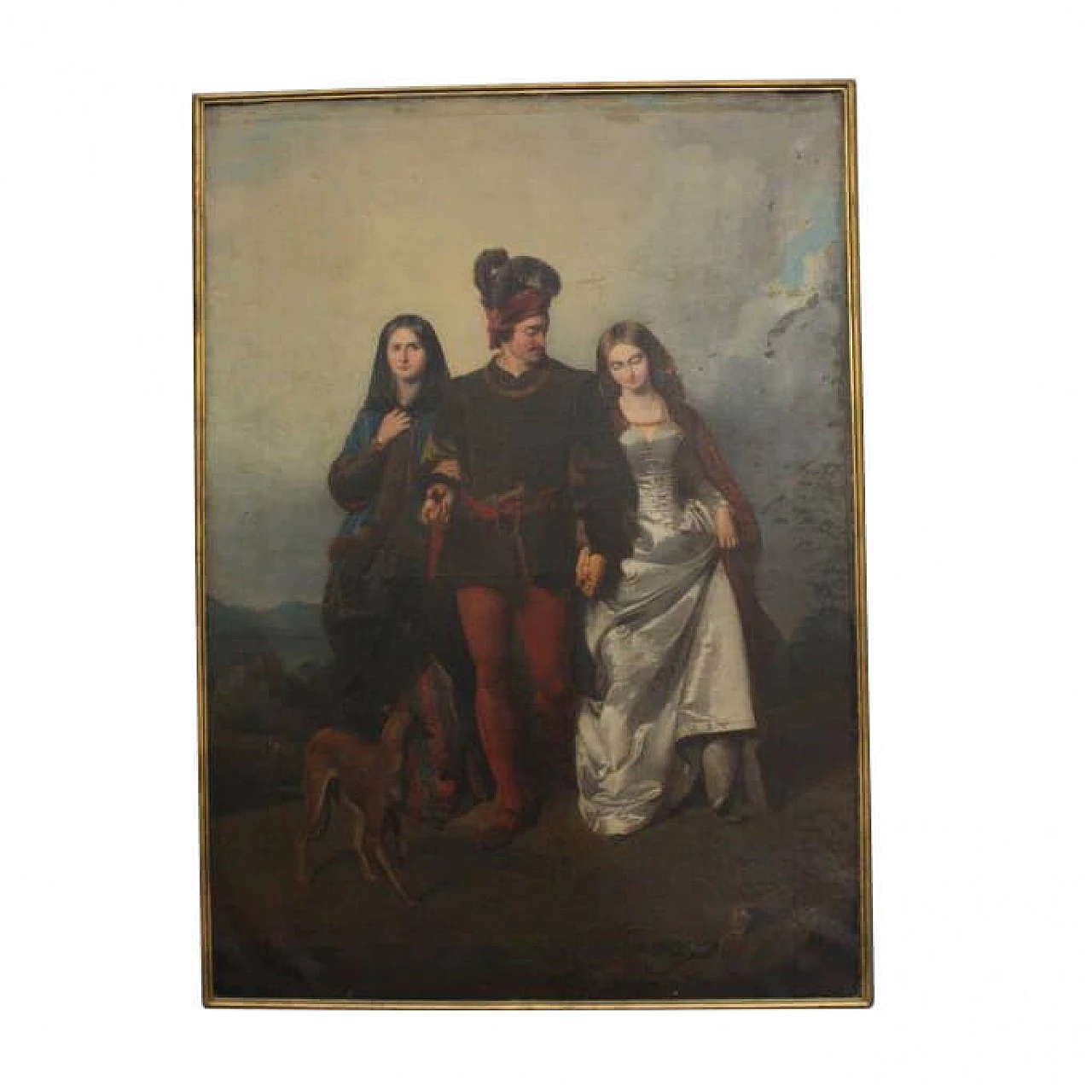 Cassioli Amos, dipinto in stile romantico ad olio su tela, La Rivale, '800 1229761