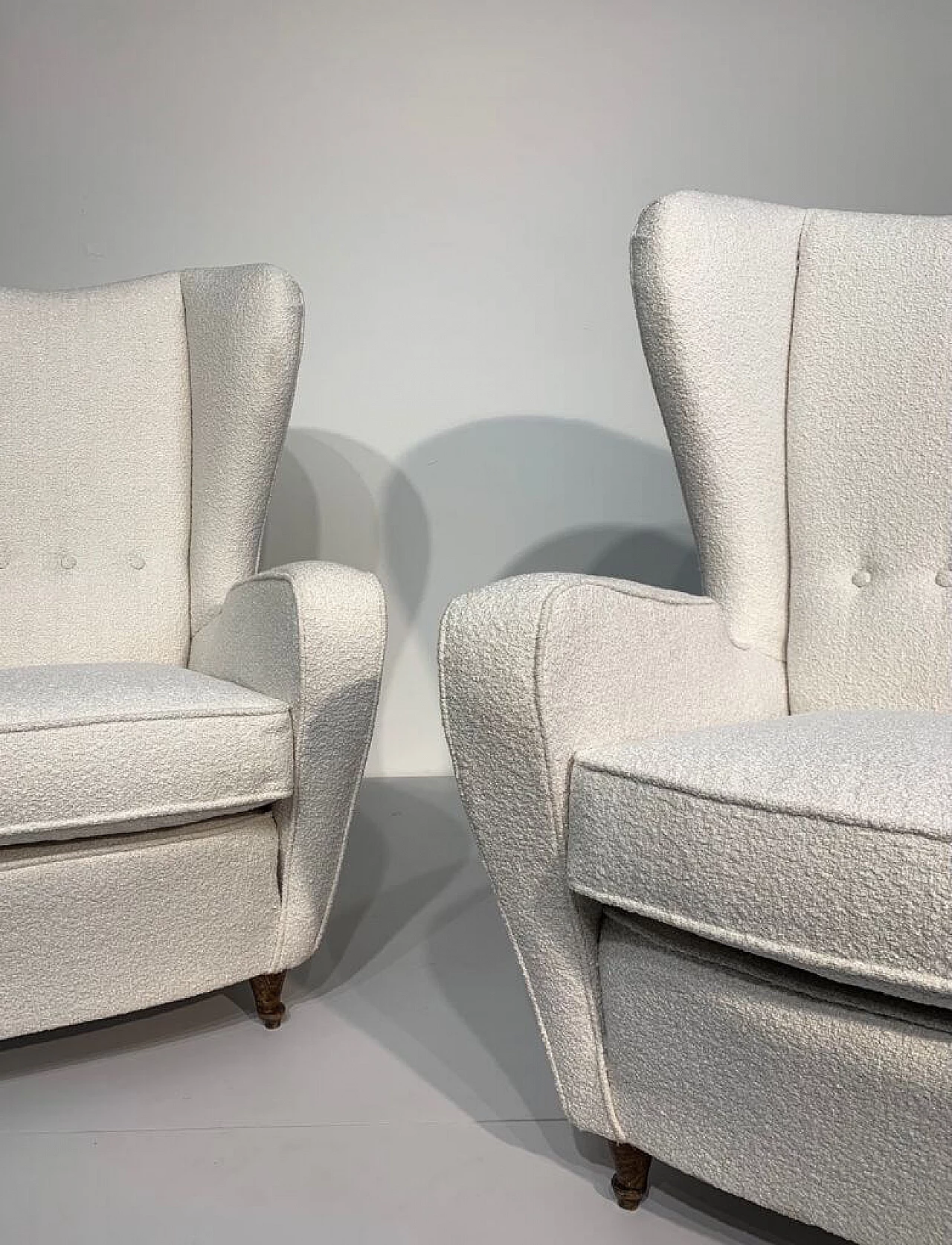 Pair of armchairs with bouclè fabric, 1950s 1229814
