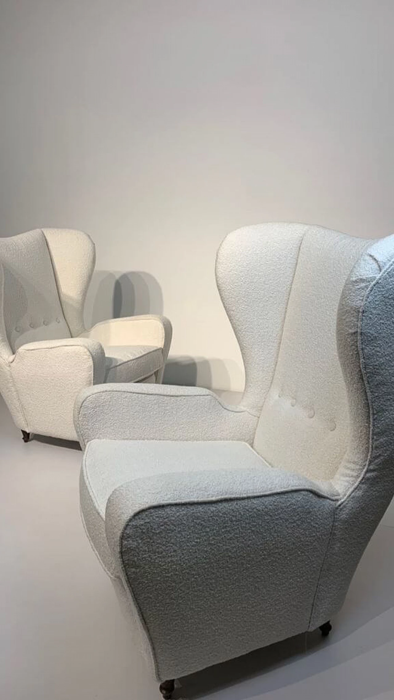 Pair of armchairs with bouclè fabric, 1950s 1229816
