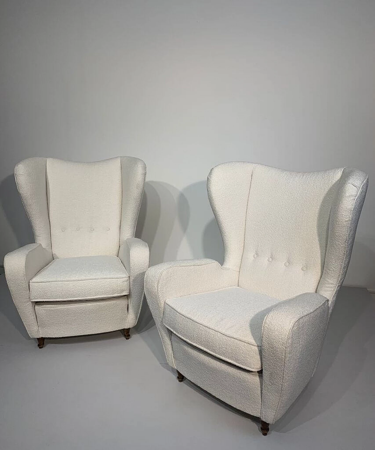 Pair of armchairs with bouclè fabric, 1950s 1229817