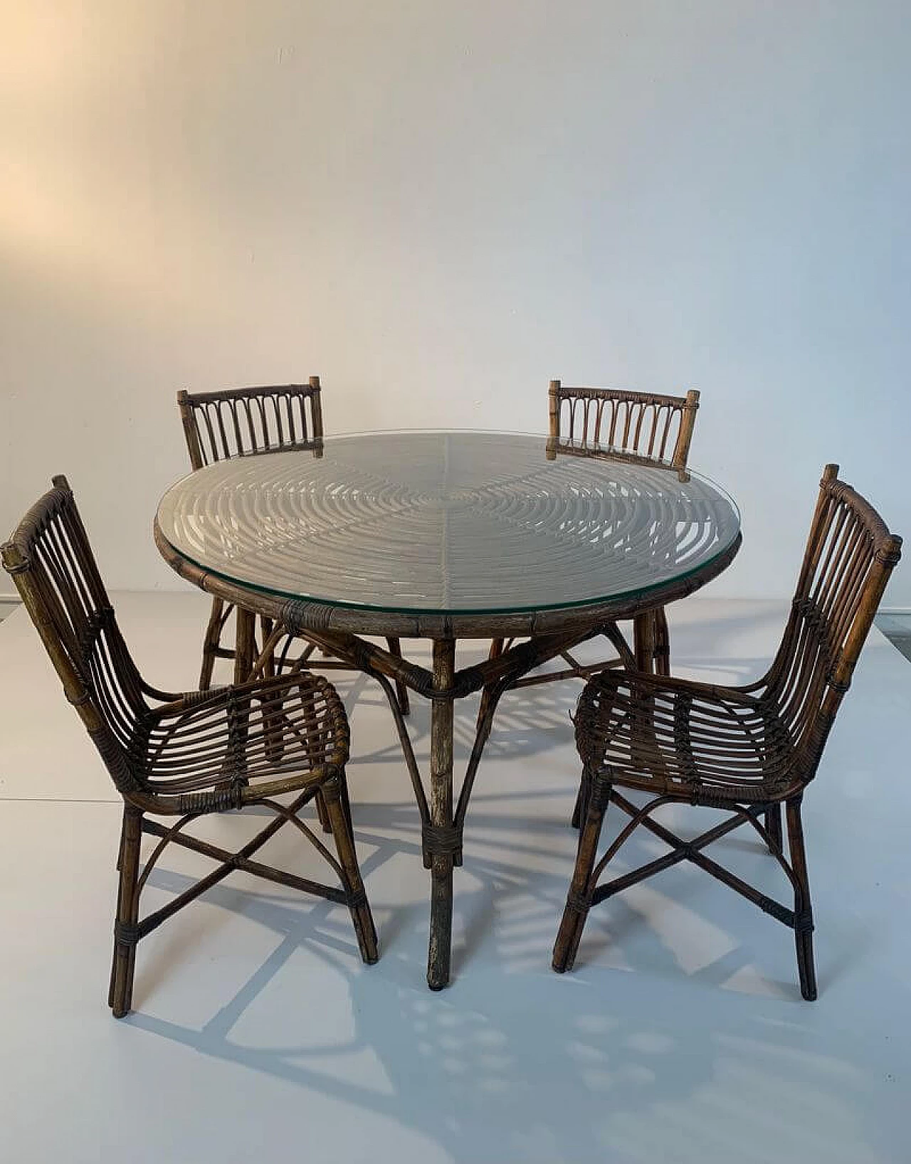 Bamboo living room table with chairs, 60s 1229902