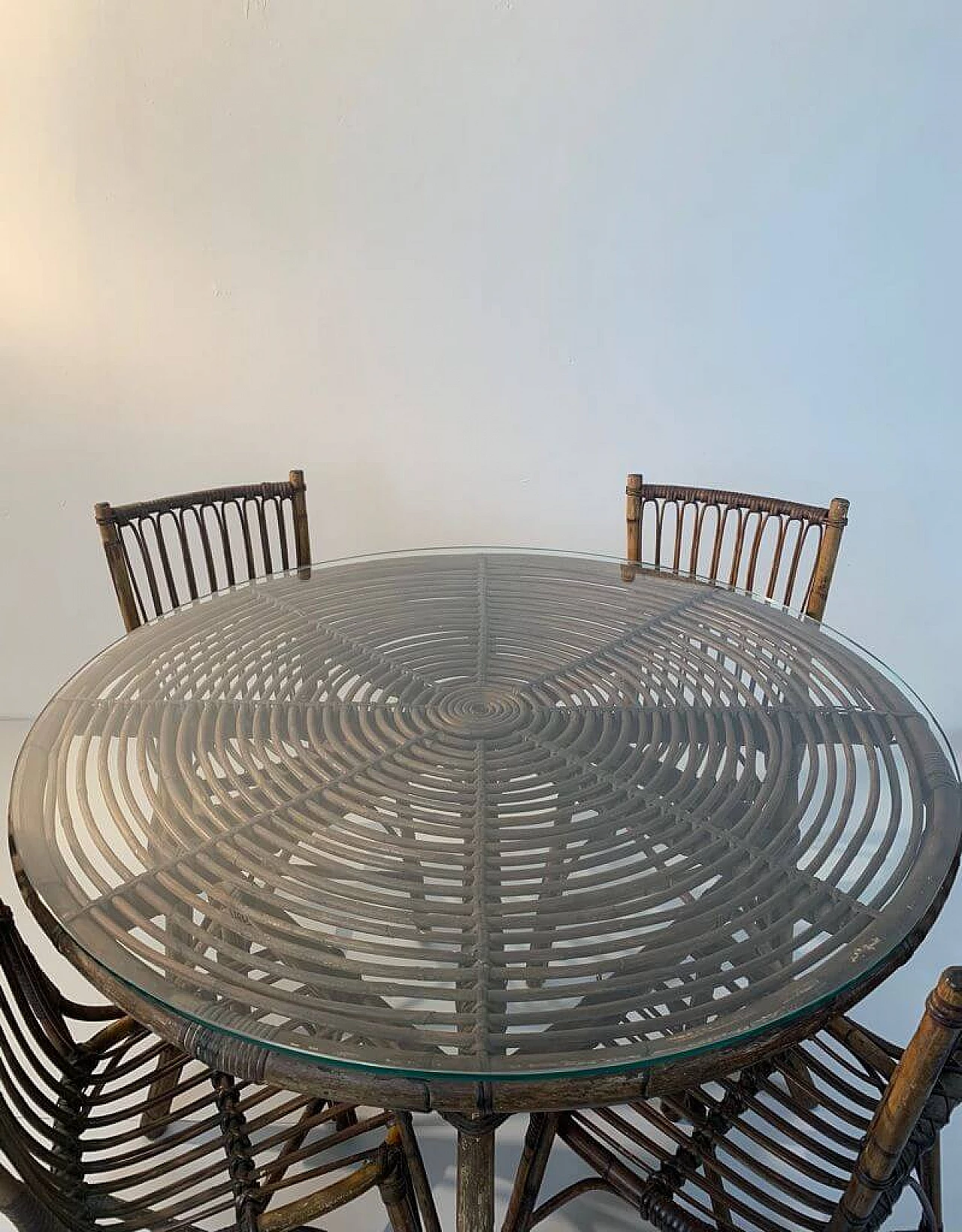Tavolo da soggiorno in bamboo con sedie, anni '60 1229903