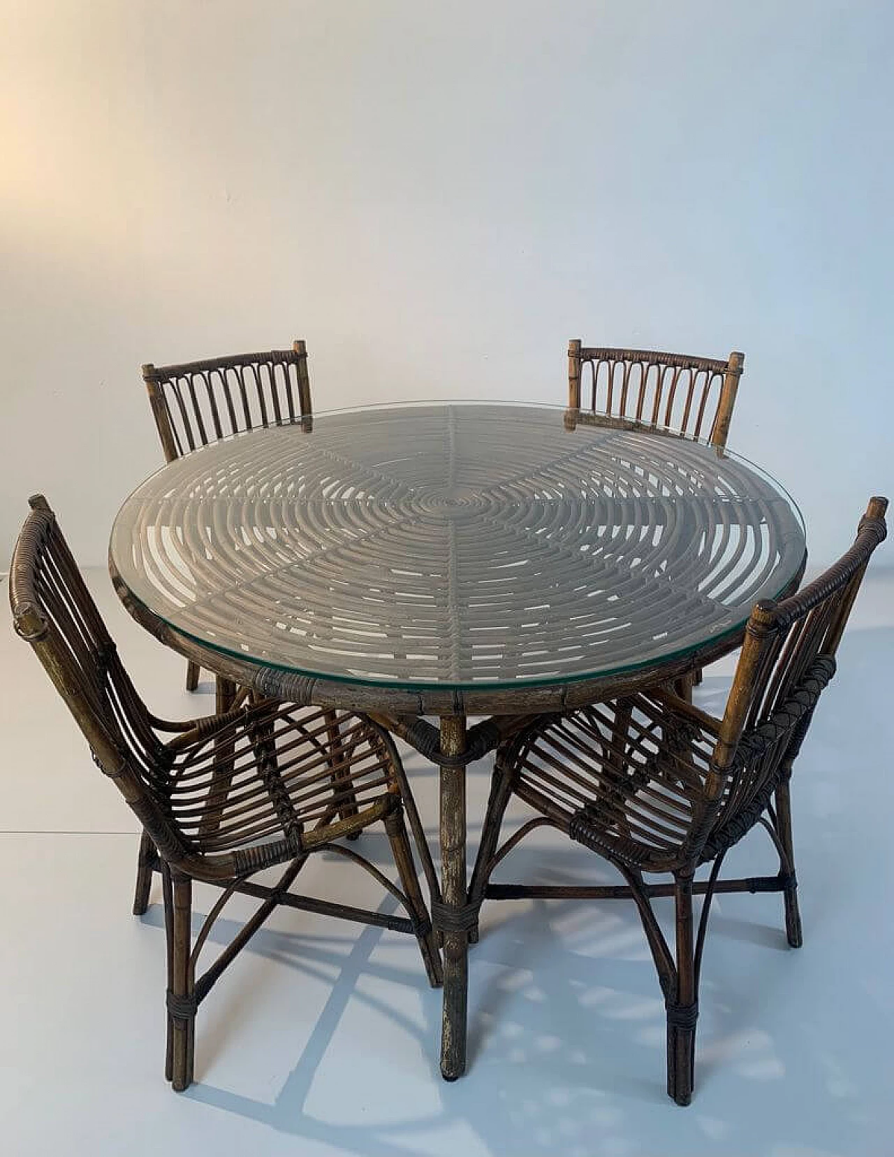 Bamboo living room table with chairs, 60s 1229905