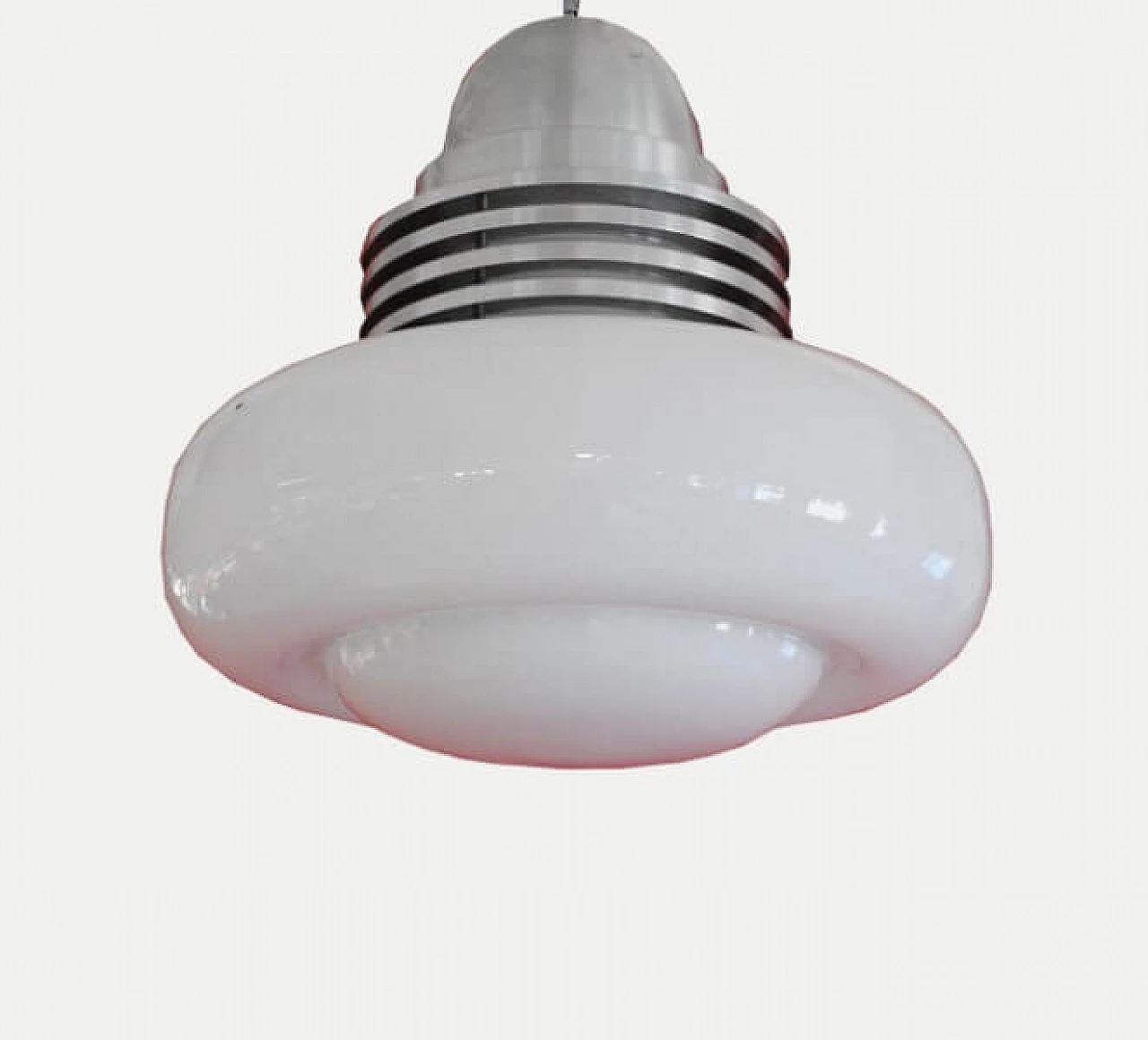 Ceiling lamp in steel and opaline glass, 60s 1229973