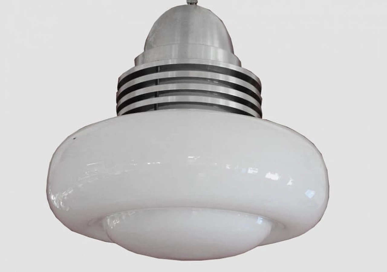 Ceiling lamp in steel and opaline glass, 60s 1229974