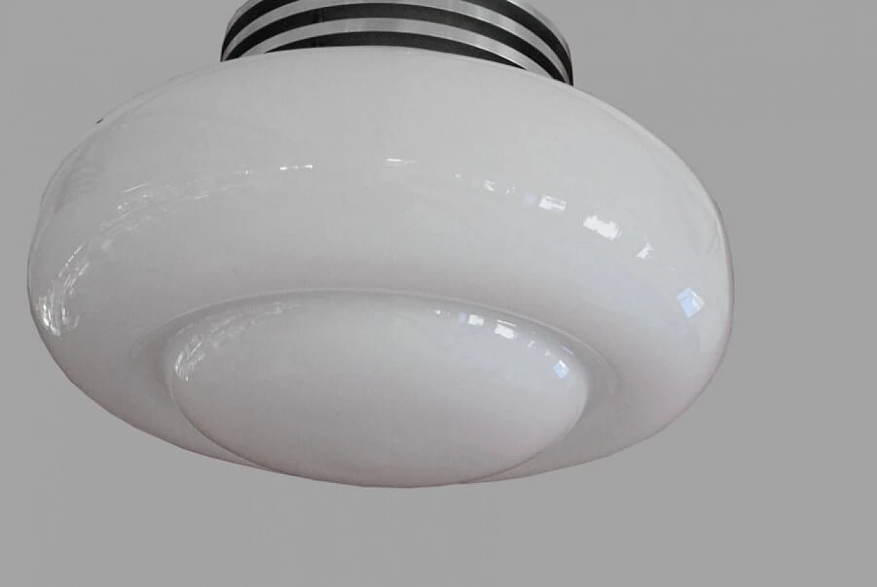 Ceiling lamp in steel and opaline glass, 60s 1229975
