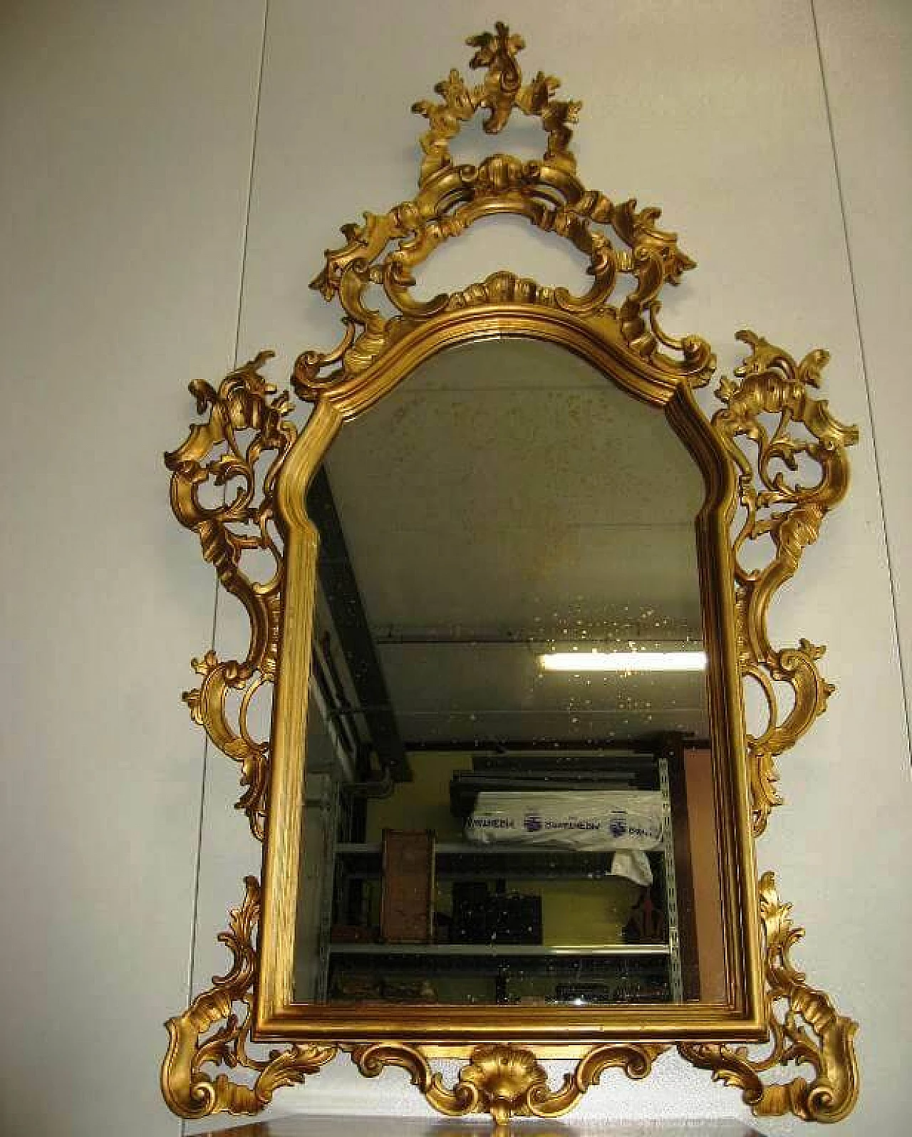 Mirror in Barocchetto style in gilded wood, 40s 1230056