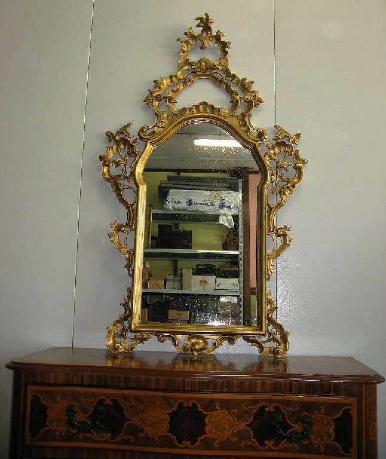 Mirror in Barocchetto style in gilded wood, 40s 1230057