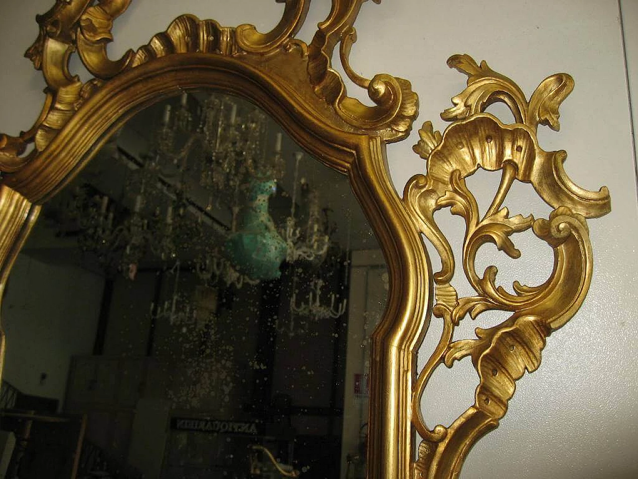 Mirror in Barocchetto style in gilded wood, 40s 1230063