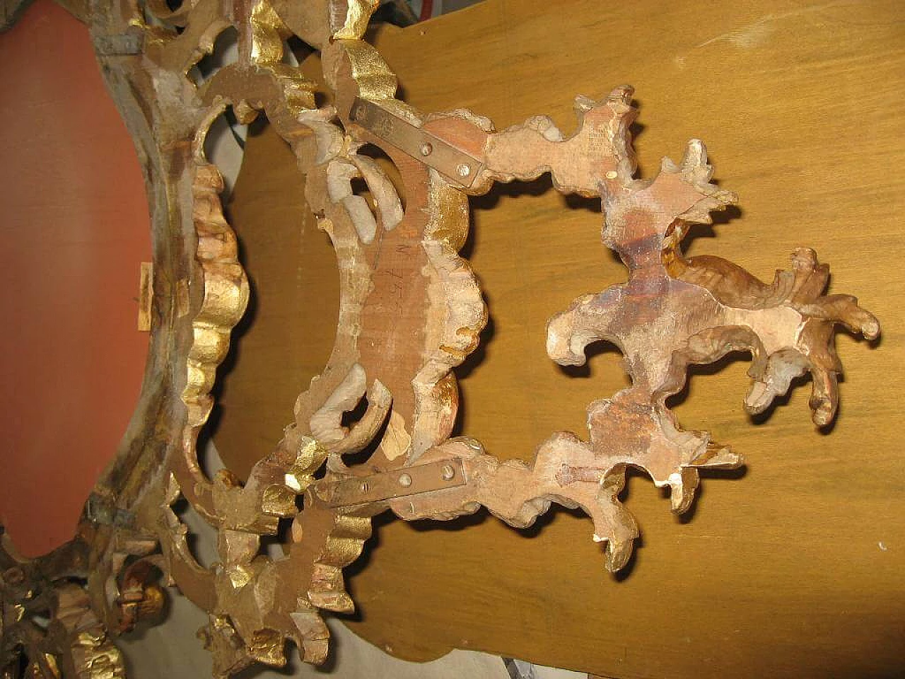 Mirror in Barocchetto style in gilded wood, 40s 1230066