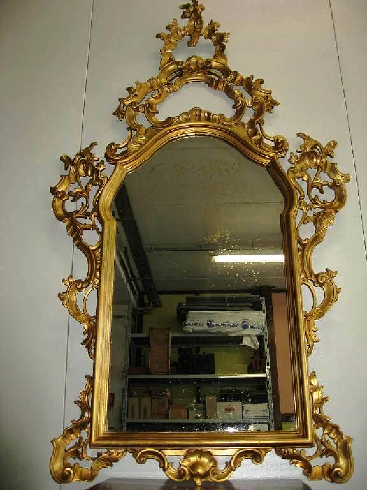Mirror in Barocchetto style in gilded wood, 40s 1230067