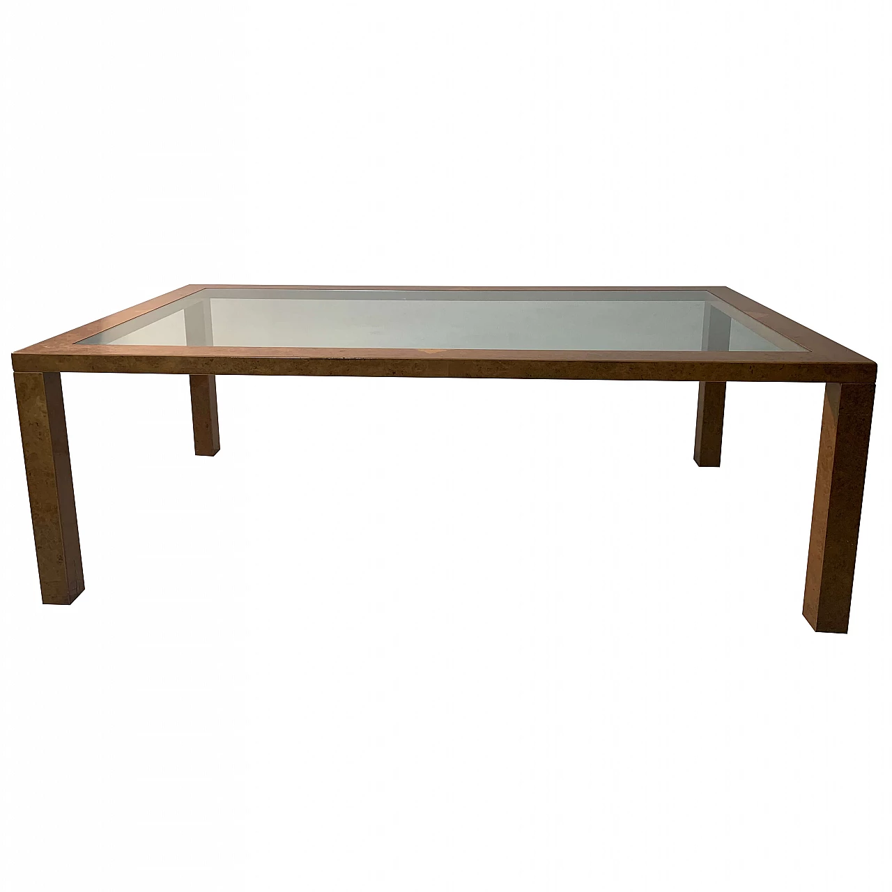Dining table in walnut and glass, 70s 1230093