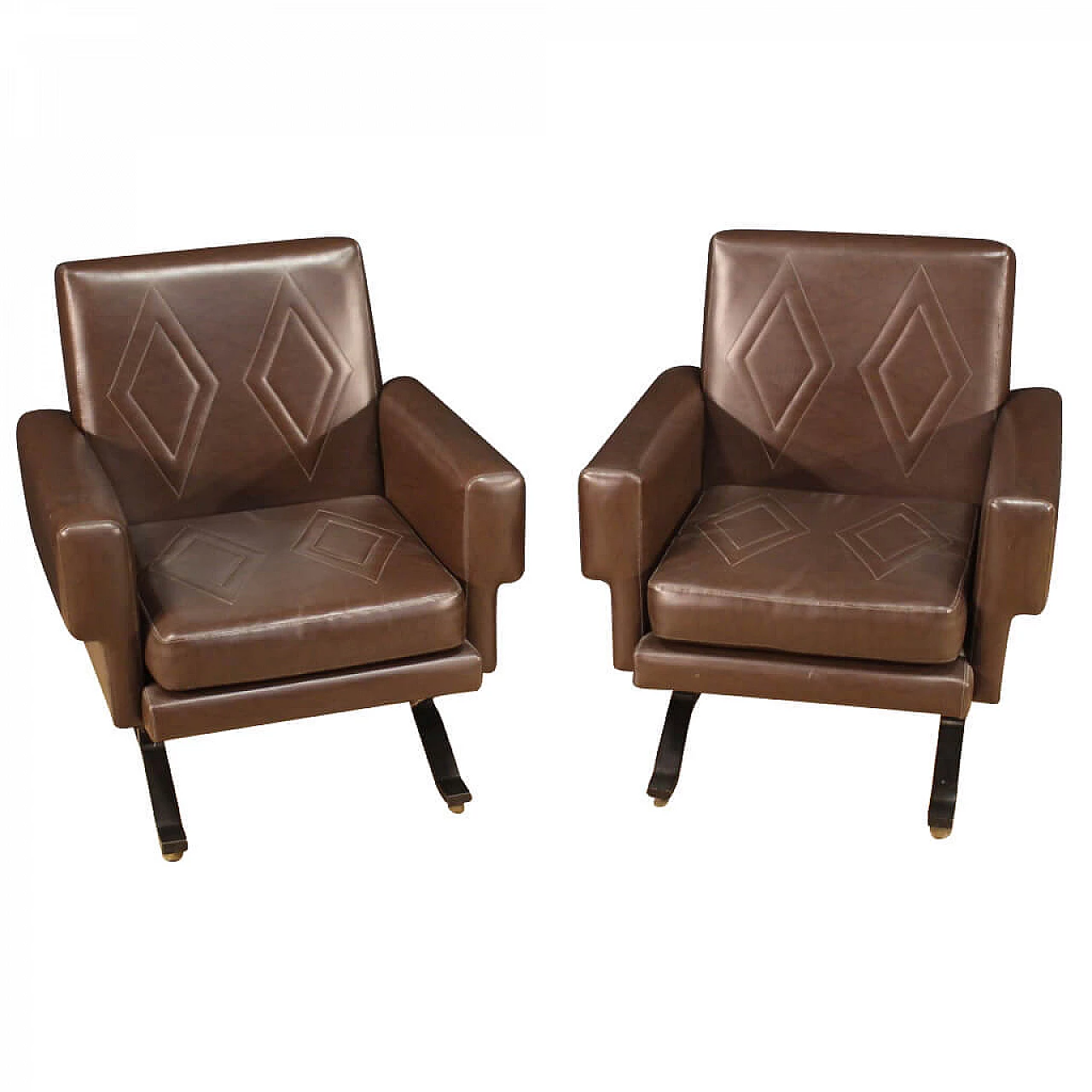 Pair of armchairs in skai and painted iron, 70s 1230102